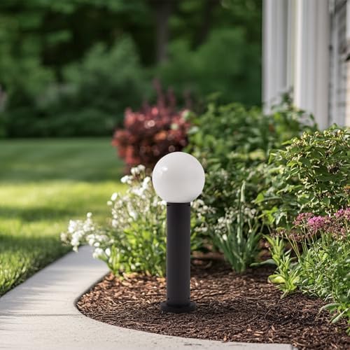23.6" Outdoor Post Light, Modern Outside Bollard Light with Opal Glass Globe, Black Aluminum Pathway Lamp Post Light for Walkway Driveway Patio Garden, Hardwired, E26 Bulb Not Included - Image 3