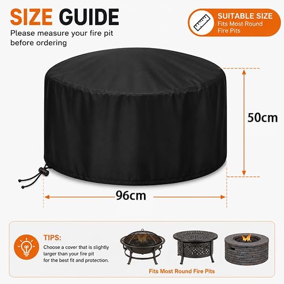 Round Fire Pit Cover for Member's Mark Tabletop Fire Bowl, Compatible con Best Choice Products, Cubierta Redonda de Tela Oxford 420D con Cordón Ajustable para Patio y Jardín,B 96 * 50cm - Image 7