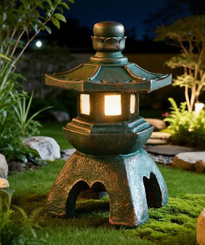 Nacome Solar Pagoda Lantern Garden Statue Zen Asian Janpases Decor by Nacome