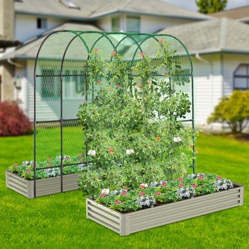 Garden Arch Trellis, Metal Arch Trellis for Climbing Plants Outdoor, Yard, Garden, Climbing Plants w/Decorative Wire Lattice - Black - Image 5