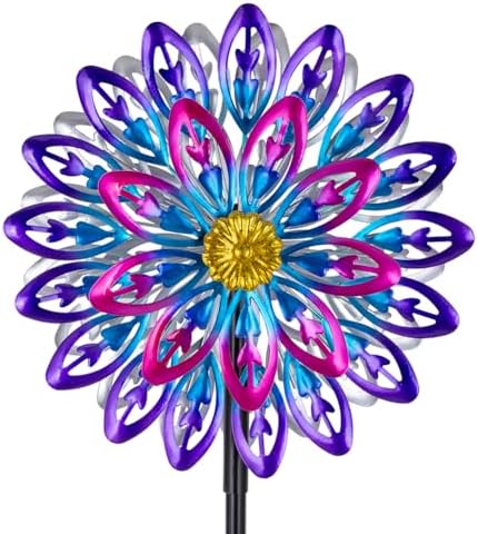 360° Metal Wind Spinner Outdoor,4 Layers Kinetic Wind Sculptures by Venniy