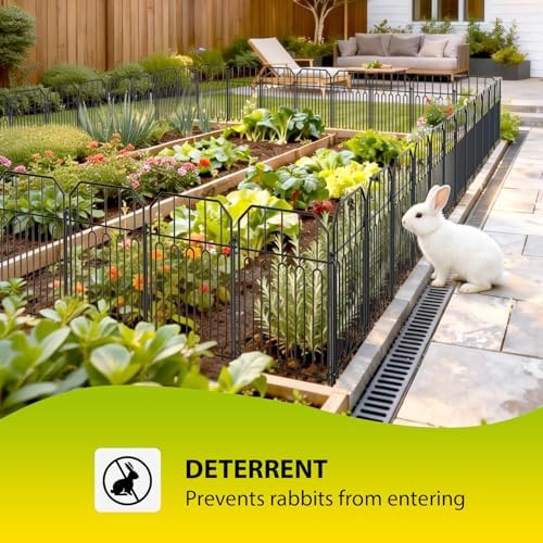 VANCASTLE Decorative Garden Fence, Toatal 25FT(L) x 21IN(H) Outdoor Metal No Dig Fence Animal Barrier, Rustproof No-Tool Assembly Landscape Edging for Yard, Lawn, Patio, Flower Bed-25 Panels Design I - Image 5