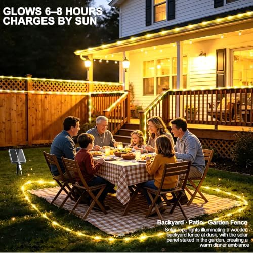 Solar Rope Lights Outdoor Waterproof, 66FT 200 LED Solar String Lights with 8 Lighting Modes,Trampoline Lights, Solar Patio Light for Garden Fence Backyard Deck Porch Pool Tree Christmas Decor - Image 4