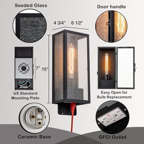 15 Inch Matte Black Outdoor Porch Light with GFCI Outlet - Image 5