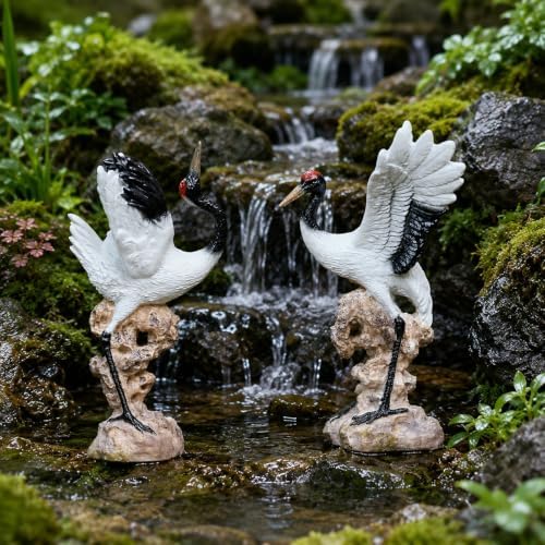 LOGOFUN 2PCS Red Crowned Crane Craft Set with Rock Base for Aquarium - Image 7
