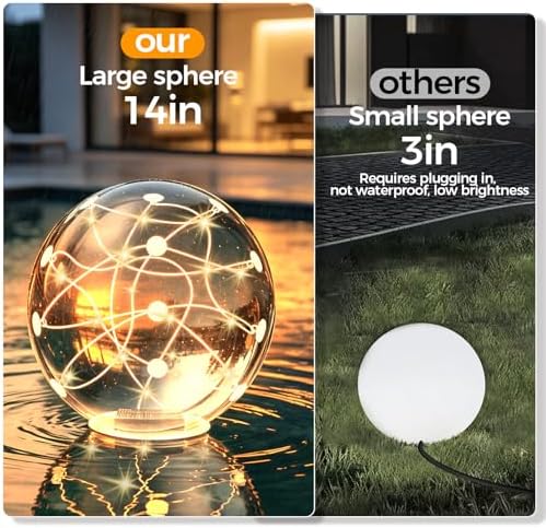 Solar Floating Pool Lights 2 Pack, 14 Inch Inflatable Glow Balls with 3000K Warm White LED, IP68 Waterproof Solar Powered Floating Lights for Pool, Garden, Patio, Christmas Outdoor Decorations - Image 6