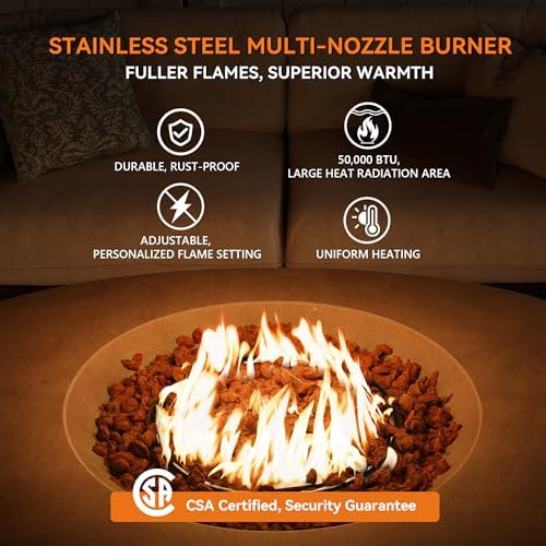 COSIEST 2-Piece Outdoor Propane Firepit Table Set w Tank Table, Certified, 42 inch Dark Fire Table (50,000 BTU) w 16 inches Tank Cover Side Table 20lb for Garden,Pool,Backyard - Image 5
