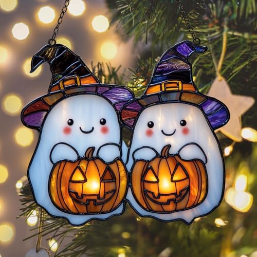 Cute Witch Ghost and Pumpkin Acrylic Suncatcher - Image 6