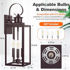19" Large Outdoor Wall Light, 3-Light Brown Exterior Wall Light Fixture - Image 6