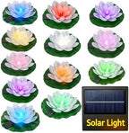 12 PCS Floating Lotus Flower Solar Pool Lights with Lily Pads (Multicolor) by MHMJON