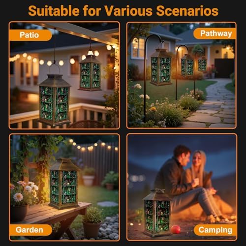 Solar Lantern Outdoor Garden Hanging Lantern Dark Green Shelf Skulls Vintage Books Purple Flowers Gothic Waterproof Solar Powered Lighting Outside Table Lamp for Patio Deck Yard Camping - Image 5