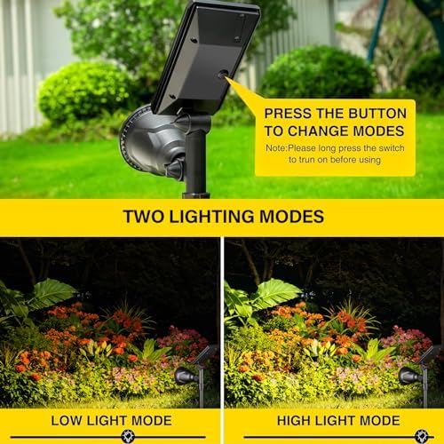 ROSHWEY Outdoor Solar Lights, 600LM Solar Garden Lights Waterproof Solar Spot Lights for Yard Backyard Patio Pond Garage (Warm White, 4Pack) - Image 6