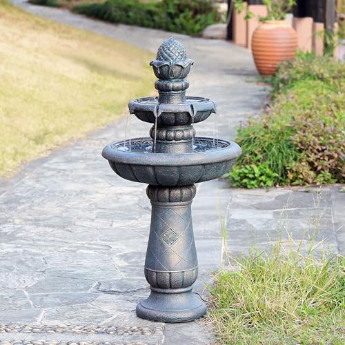 Teamson Home 2-Tier Birdbath Water Fountain Outdoor Garden with Shallow Basin - Image 2