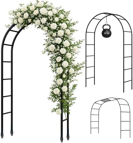 Thickened Tube Garden Arch,7.3ft Heavy-Duty Metal with 16mm Steel Tubes & 0.5mm Thickened Wall, Durable Outdoor Trellis for Climbing Plants,Roses,Garden Party,Ceremony & Decorations (Black) by ADOROX