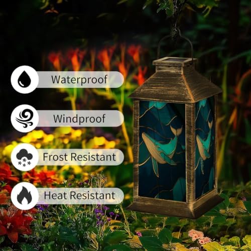 Solar Lantern Stained Glass Whale Ocean Wall Outdoor Waterproof Garden Hanging Lantern Solar Powered Lighting Outside Solar Light for Patio Yard Camping, Gifts for Women Mom - Image 3