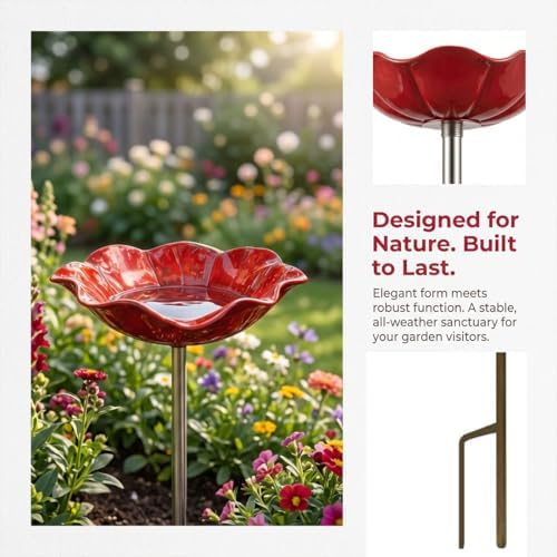 Handmade Metal Flower Garden Stake Bird Bath & Bee Watering Station, Upgraded Weather-Resistant Pollinator Water Bowl, Colorful Floral Decor for Outdoor Yard & Lawn (3PCSC) - Image 6