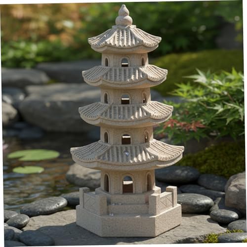 Pagoda Garden Statue Pagoda Garden Statue Solar Powered Lantern Resin Outdoor Zen Japanese Decor for Balcony, Patio, Porch 11.4x4.7x4.7 inch Khaki by Unknown