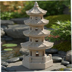 Pagoda Garden Statue Pagoda Garden Statue Solar Powered Lantern Resin Outdoor Zen Japanese Decor for Balcony, Patio, Porch 11.4x4.7x4.7 inch Khaki by Unknown