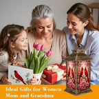 Solar Lantern Outdoor Waterproof Red Cardinals Flowering Branches Stained Glass Art Garden Decor LED Hanging Solar Lights Tabletop Lamp Gifts for Women Mom Outside Yard Patio Porch - Image 4