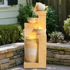 31.89" 4-Tier Outdoor Garden Water Fountain Rustic Pot Water Feature - Image 5