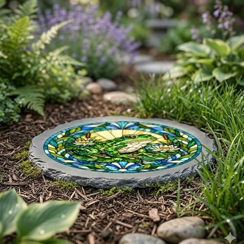 Magnolia Garden 10-Inch Garden Frog Stepping Stone - Faux Stained Glass Lily Pad Pond Garden Stone, Weather-Resistant Resin Pathway Accent, Whimsical Amphibian Outdoor Yard Decor & Walkway Plaque - Image 4