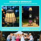 MXwcy 2-Tier Solar Plant Stand with Light, Modern Outdoor Floor Lamp with Classic Grid Lantern, Waterproof Tall Metal Planter Display Rack for Patio, Porch, Balcony, Garden Decor (2 Pack) - Image 2