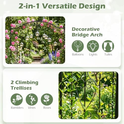 Giantex Metal Garden Arbor, 7.5 FT Arch Trellis with Ground Stakes - Image 3