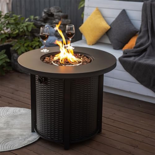 30'' Round Propane Fire Pit Table, 50,000 BTU Steel Gas FirePit for Outdoor, Fire Table with Lid, Add Warmth & Ambience to Gatherings and Parties On Patio Deck Garden Backyard, Black. - Image 3