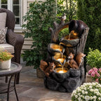 3-Tier Outdoor Water Fountain, Resin Squirrel Bird Decor with LED - Image 4