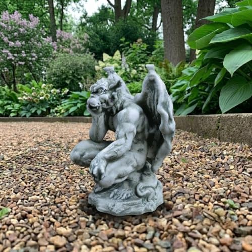 OLOMA Sitting Gothic Gargoyle Concrete Garden Statue Outdoor Yard Decor Handmade Beast Fantasy Sculpture Weather Resistant Cement Lawn Ornament Patio Porch Yard Lawn Decor by OLOMA