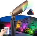Color Changing Brass Landscape Light, 12V Low Voltage Mini Spotlight, 16-Color RGB+Warm White 3W MR11 LED Bulb with Remote Control, Weatherproof for Outdoor Garden Yard Lighting by Makergroup