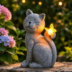 Solar Cat Garden Statue: Outdoor Figurine with Butterfly by welcometoAcgarten