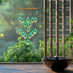 Handmade Peacock Feathers Glass Wind Chimes – Sea Glass Garden Windchimes for Outside, Hand-Painted Glass Suncatcher, Durable - Image 7
