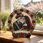 Personalized Skeleton Couple Stained Glass Suncatcher, Gothic Wedding Skull Window Hanging Decor with Name, Romantic Love Sun Catcher Couples Anniversary Wedding Gift for Halloween Gothic Décor 11.81" - Image 6