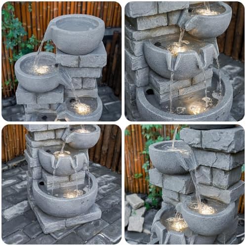 33.07'' H Cascading Bowl Water Fountain 5-Tier Stacked Stone Style - Image 4