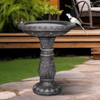 24.4" H Cement Bird Bath for Garden- Fibre Reinforced Concrete Bird Baths for Outdoors, Large Size Vintage Carved Pedestal Birdbath for Patio, Yard, Lawn -20”Dia. X 24.4”H Bird Fountain - Image 3