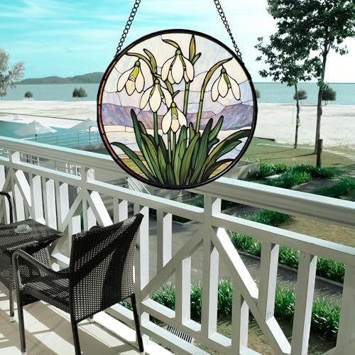 Snow Drop Flower Stained Glass Window Hanging Decor Gifts for Women 15" - Image 5