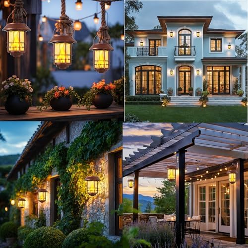 Otdair Solar Lanterns Outdoor Waterproof Flickering Flame 2 Pack Red Bronze - Image 7