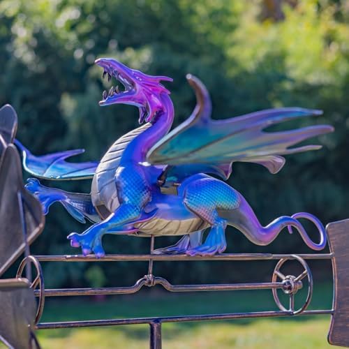 Windmill Spinner with Moving Hand-Painted Animals Scenes on Top, Includes Metal Tower Stand, Decorative Garden Decor (Flying Dragon) - Image 7