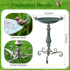 Newtay 27.25 Ornate Metal Pedestal Style Birdbath with Cast Iron Vintage Birds Baths for Outdoors on Rim Full Base Standing Bird Bath Tray for Garden Yard Decoration, Green, Not Easy to Rust - Image 2