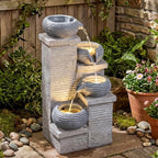 Giantex 4-Tier Water Fountain Outdoor, 23 Inch Cascading Bowls Waterfall Fountain with Warm LED Lights & Pump, Outside Zen Water Feature for Patio, Balcony, Deck, Garden, Yard Decor by Giantex