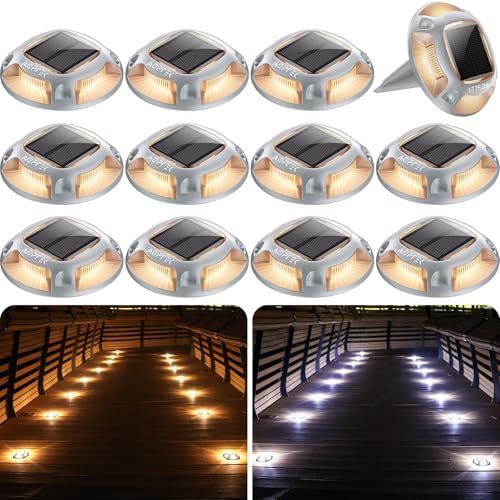 AGPTEK 2 Colors in 1 Solar Driveway Lights 12 Pack with Ground Spike Design by AGPTEK