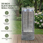 39" Modern Outdoor Water Fountain with LED Lights, Freestanding Waterfall - Image 4