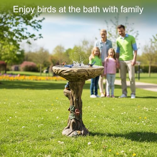 SKYFIRE 25.5” H Fibre Reinforced Concrete Bird Bath with Birds for Garden, Woodland Tree Trunk Decoration Outdoor Bird Bath，Pedestal Birdbaths for Outdoors, Garden, Patio, Lawn, Backyard - Image 5