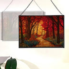 Path Through Glowing Autumn Forest Rectangular Stained Glass Suncatcher – Hanging Window Panel with Animal & Nature Scene – Vibrant Glass Art Gift for Wildlife, Fantasy, Nature Lovers 1GorZh - Image 3