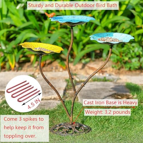 Cast Iron Pedestal Bird Bath Feeder Combo for Outside, Heavy Duty Outdoor Bird Bath/Feeder for Wildlife, Stable and Easy to Clean Birdbath - Image 3