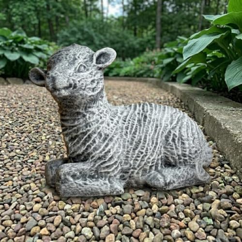 OLOMA Realistic Lamb Outdoor Garden Statue Handmade Farm Animal Sculpture Yard Lawn Patio Porch Flower Bed Decor Weather Resistant Cement Sheep Ornament Concrete Animal Accent Gift by OLOMA