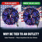Red White and Blue Solar Lights, 800 LED 335ft Patriotic Solar Lights Outdoor, with Reel Design 8 Modes Auto On/Off Remote IP65 Waterproof,4th of July Light for Patio Garden Tree Decor - Image 6