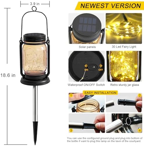 4Pack Mason jar Lanterns& 2Pack Solar Replacement Tops - Image 2