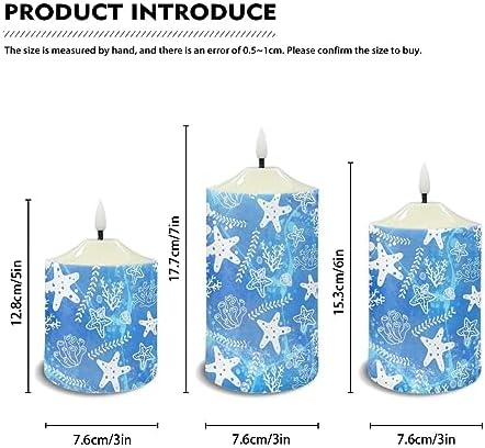 Cozeyat Flickering Flameless Candles with Timer Blue Ocean Starfish Design 4/6H Timers Tealights, Ivory Pillar Battery Operated Candles with Dancing LED Flame Set of 3 - Image 6